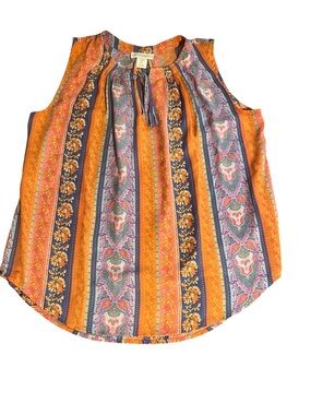 Cynthia Rowley Sleeveless Blouse- Orange Multi
Measurements below. 
Size Medium